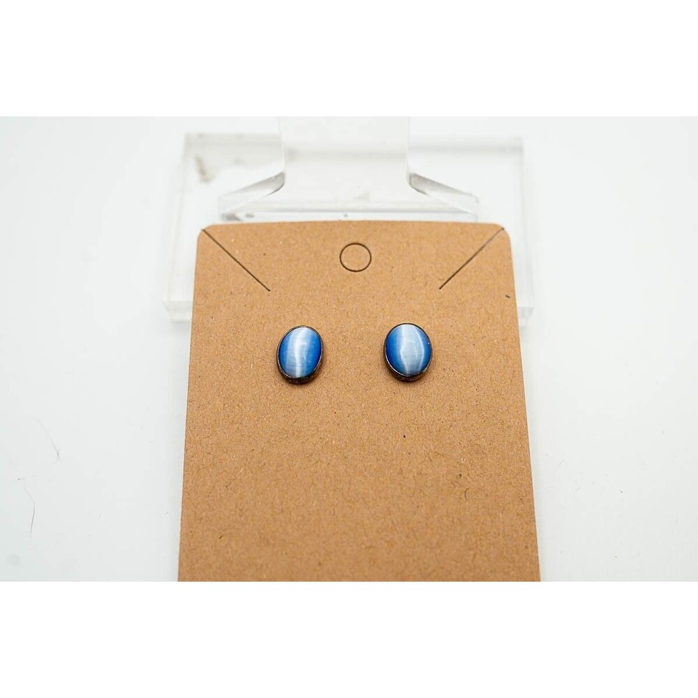Sterling silver blue cats eye stud pierced earrings